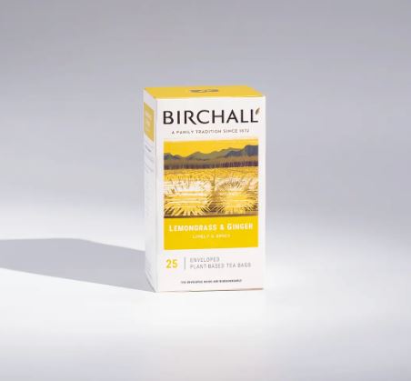 Birchall Lemongrass & Ginger Tea - 25 Enveloped Plant Based Tea Bags